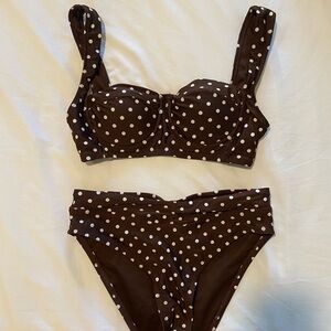 Polka Dot Brown and White Bikini Size Small Matching Top and Bottom Set